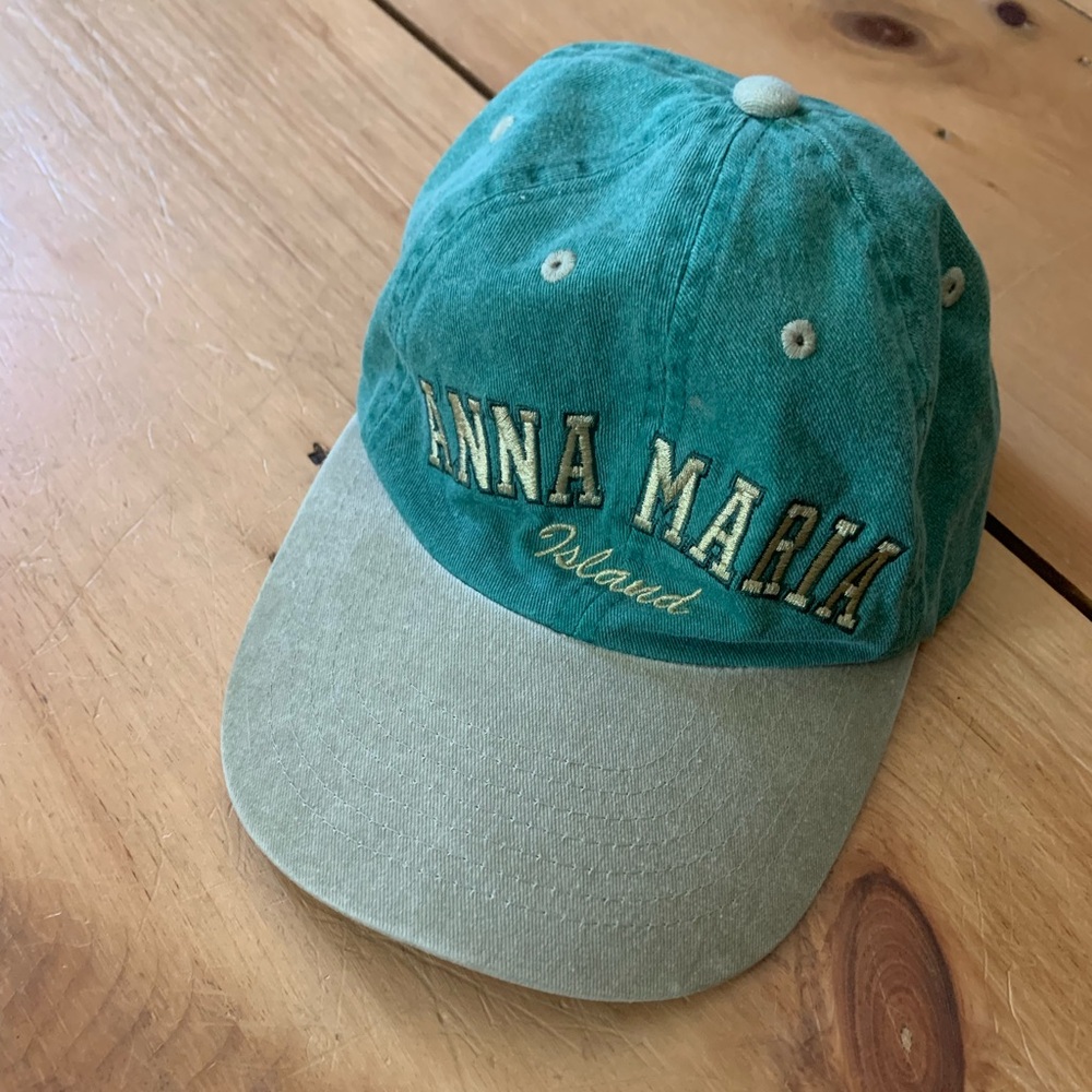 Vintage Green & Tan Dostressed Tourist Hat | 90’s Anna Maria Island Baseball Cap